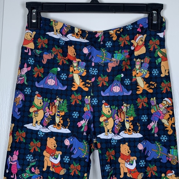Lularoe Disney Winnie The Pooh Christmas Holiday Leggings ONE SIZE EUC #VEG-0179 - Picture 2 of 4